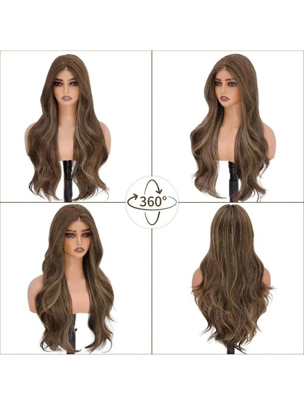 Women's 26 Inch Ash Brown Long Wavy Synthetic Glue Less 4x4 Lace Front Wig